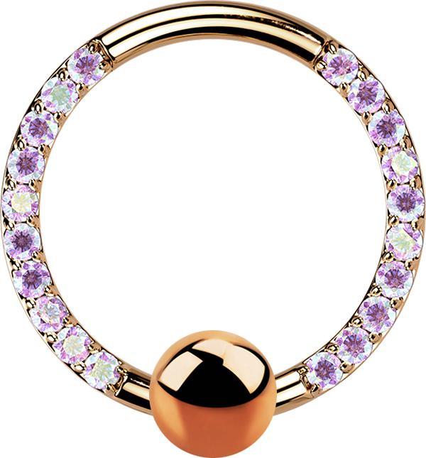 Star Piercing Ball Closure Ring rosegold front Kristalle multicolor (ohne Messing, Titan G23)