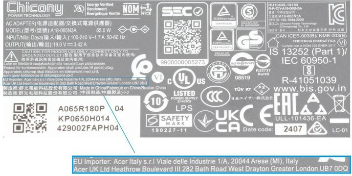 Actual product image Acer KP.0650H.012 (65 W)