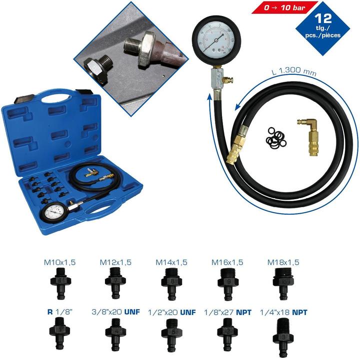 Actual product image Brilliant Tools Engine oil pressure tester, 12 pcs