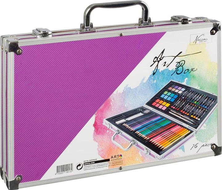 Produktbild Nassau Art set 79 pcs in metal box, purple - 36x23cm - (K-AR0926/GE)