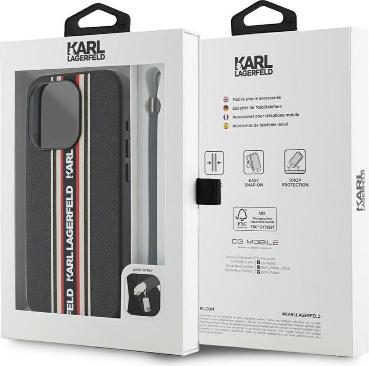 Productafbeelding Karl Lagerfeld Case Saffiano Athleisure Stripes Cord for iPhone 15 Pro Max red (Apple iPhone 15 Pro Max)