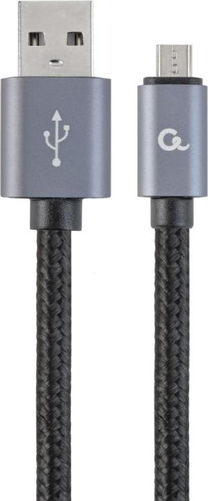 Actual product image Gembird Cotton braided Micro-USB cable with metal connectors, 1.8 m, black (1.80 m, USB 2.0)