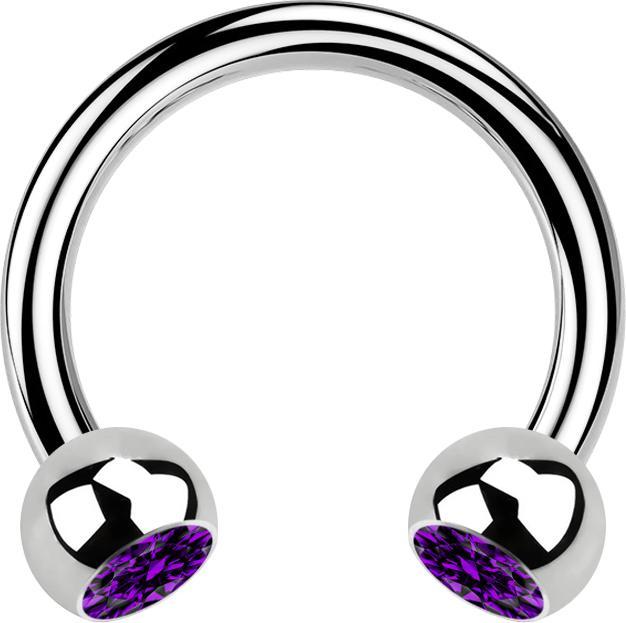 Star Piercing Circular Barbell silber mit zwei Kugeln Kristall violett (ohne Messing, Chirurgenstahl 316L)