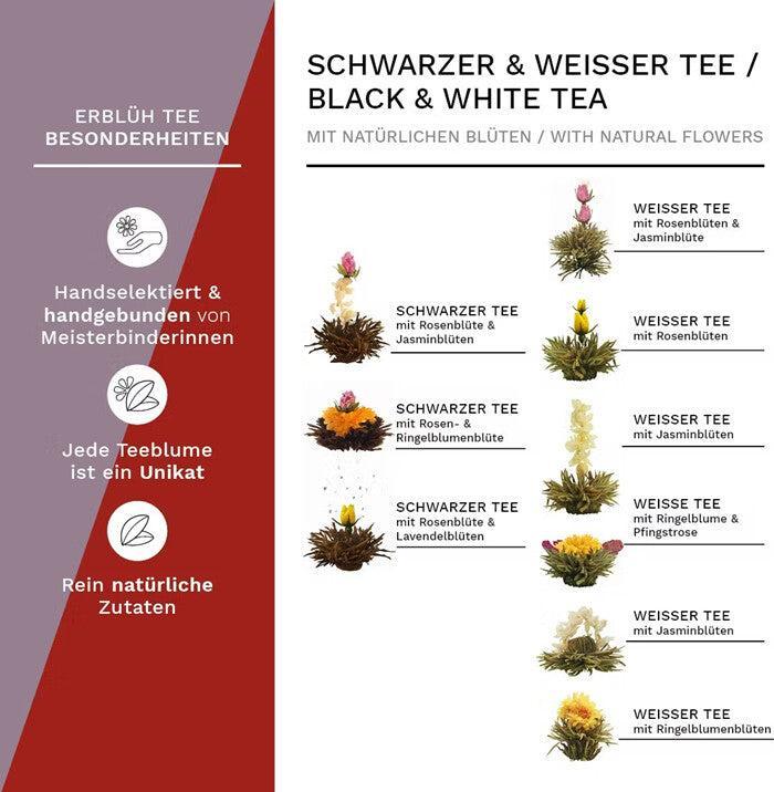 Nährwerte und Zutaten Creano Tee in Geschenkbox 12 Kugeln Erblühtee Weisser Tee und Schwarzer Tee No.4 (240 g)