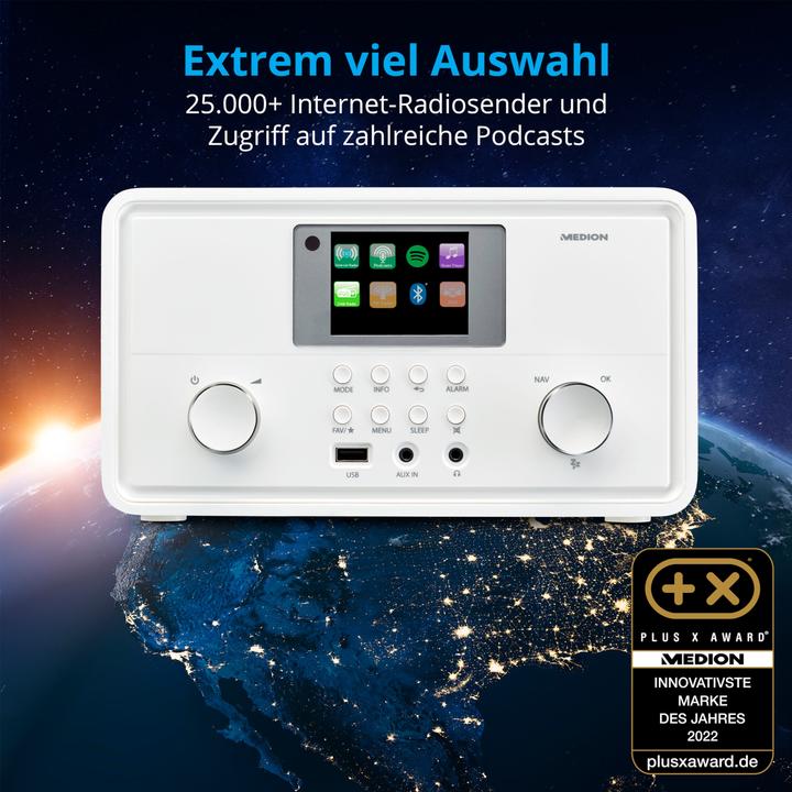 Produktbild Medion LIFE® P85027 STEREO INTERNETRADIO 7,1 cm (2,8") TFT-Display, 25.000+ Internetradiosender & zahlreic (DAB+, Internetradio, UKW, WLAN, Bluetooth)