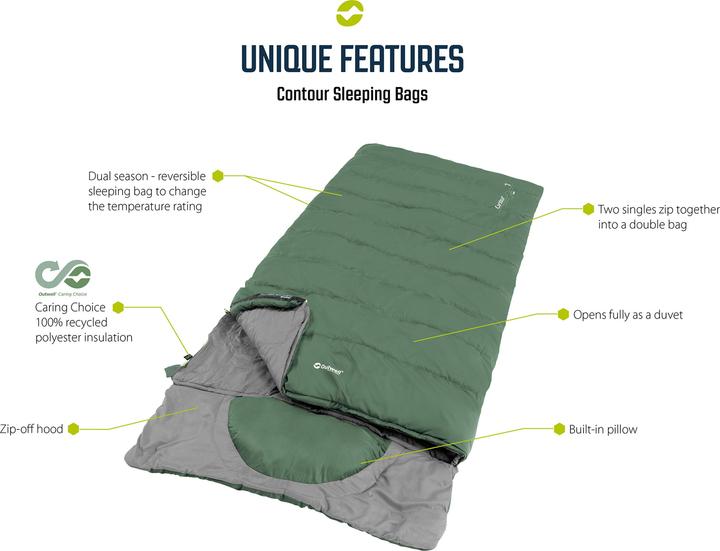 Image du produit Outwell sac de couchage Contour Lux XL polyester, vert (235 cm)
