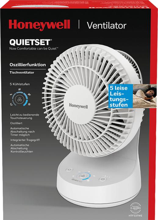 Productafbeelding Honeywell HTF337WE4 Witte QuietSet Tafelventilator (48 dB)