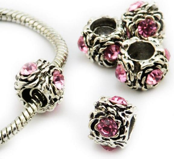Hermex Strass Rose Bead versilbert 925 - Silbrig Rosa (Silber 925)