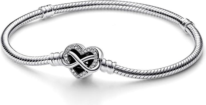 Pandora Braccialetto Moments con maglie a serpente e chiusura a cuore funky Infinity (17 cm, Argento 925)