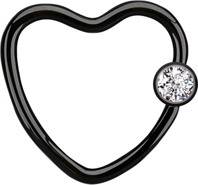Star Piercing Micro Ball Closure Ring schwarz Herz mit Kristallkugel silber (Chirurgenstahl 316L, ohne Messing)