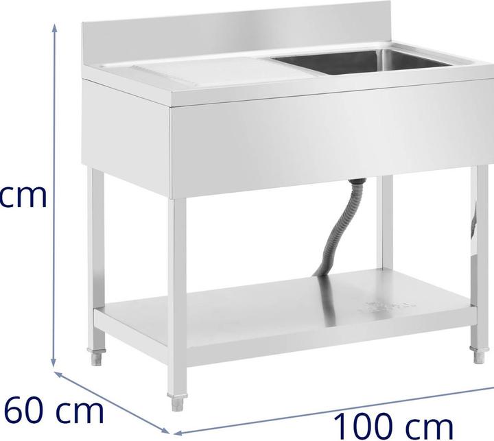 Actual product image Royal Catering Spültisch 1 Becken zu 400 x 400 x 250 mm Ablage Edelstahl-Spültisch Gastro (25 cm, 60 cm)