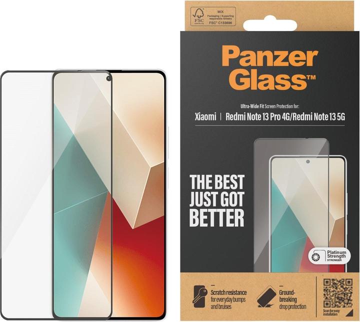 Productafbeelding PanzerGlass Ultrabrede pasvorm (1 Stuk, Xiaomi Redmi Note 13 Pro 4G, Xiaomi Redmi Note 13 5G)