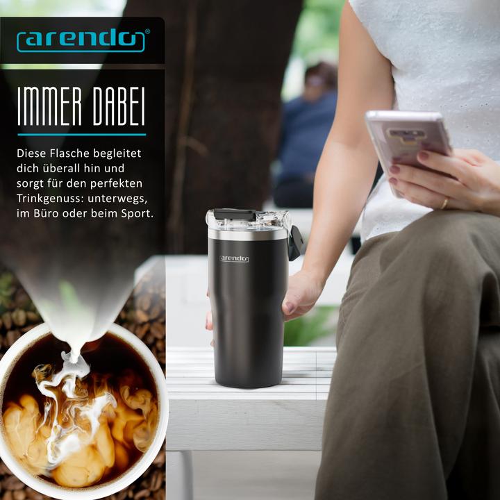 Produktbild Arendo Thermobecher 600 ml, Thermal Mug, Kaffee to go Becher mit Deckel aus Edelstahl 0,6 L, auslaufsicher (0.60 l)