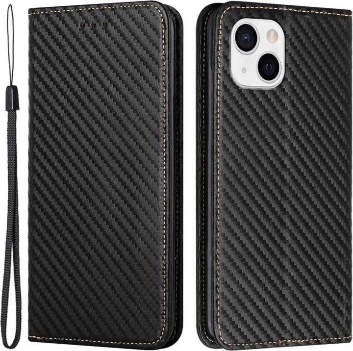 Produktbild Cover-Discount iPhone 15 Plus - Carbon Look Flip Case Hülle schwarz (Apple iPhone 15 Plus)