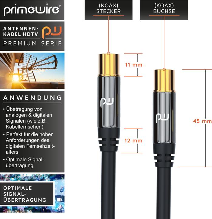 Immagine prodotto Primewire Cavo antenna HDTV | Cavo coassiale premium 135dB / 75 Ohm | FullHD / 4k Ultra HD | Cavo TV (85 dB, Cavi antenna)