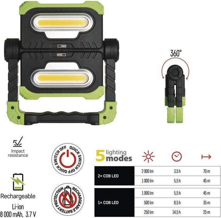 Actual product image Emos Rechargeable COB LED Work Floodlight P4536, 2000 lm, 8000 mA (2000 lm)