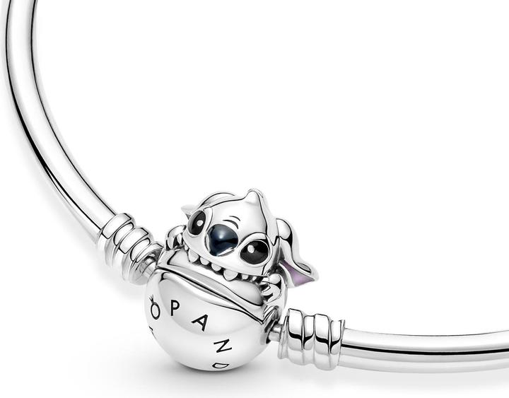 Actual product image Pandora Disney Stitch Biting Clasp Bangle (19 cm, Silver 925, Enamel)