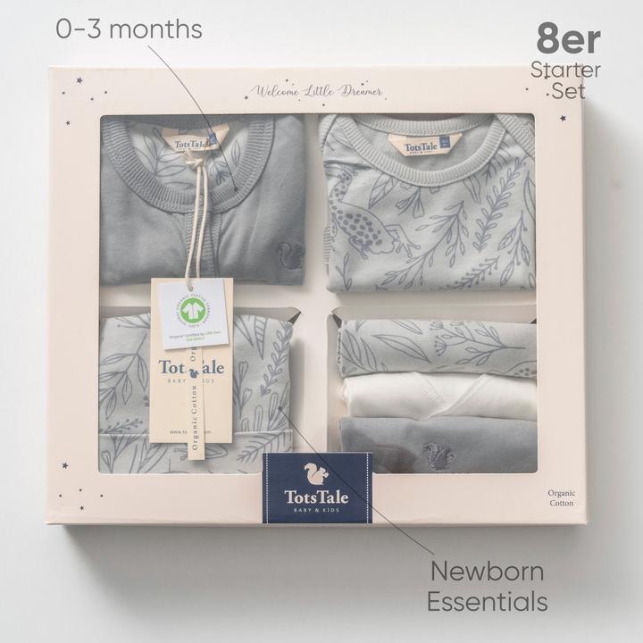 Produktbild TotsTale Premium 8-tlg. Newborn Starter-Set – Babykleidung aus Bio-Baumwolle – Geschenk zur Geburt (50, 56, 62, 68)