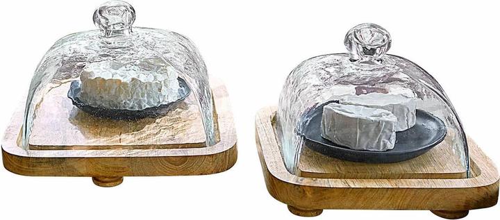 Produktbild Loberon Glasglocke mit Platte 2er Set Bellavario klar/braun