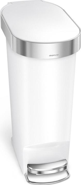 Produktbild Simplehuman Treteimer Slim weiss 40 L Abfalleimer schmal schlankes Design, ideal für kleine Räume, s (40 l)