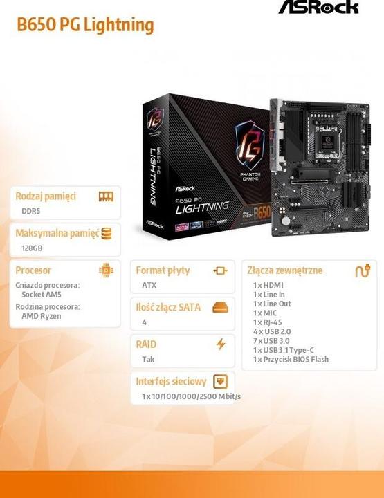 Produktbild AsRock B650 PG Lightning (AM5, AMD B650, ATX)