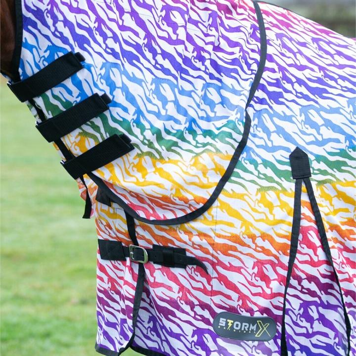 Actual product image Storm X Original Rainbow High-Neck Zebra Print Horse Fly Rug (160 cm)