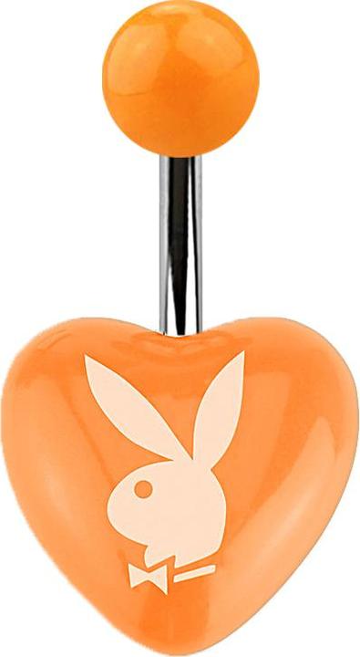 Star Piercing Banane silber mit Herz orange und Playboy Bunny (Acryl, ohne Messing, Chirurgenstahl 316L)