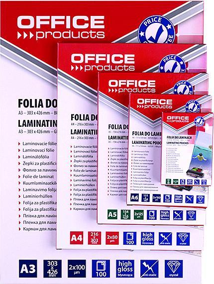 Produktbild Office Products Folie zum Laminieren von, A3, 2x125 Mikron, glänzend, 100 Stück, transparent (A3, 100 Stück, 250 µm)