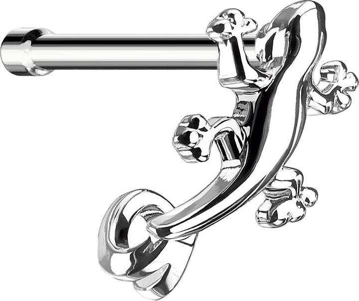 Star Piercing Nasenstecker gerade silber Echse (Messing, Chirurgenstahl 316L)