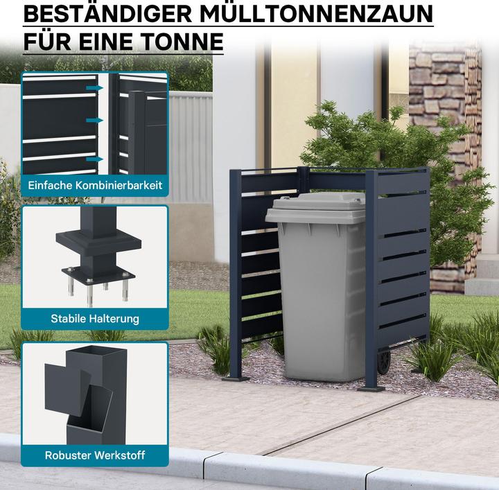 Produktbild Wiltec Mülltonnenzaun für eine Tonne Anthrazit Mülltonnenbox 60-240l Sichtschutz