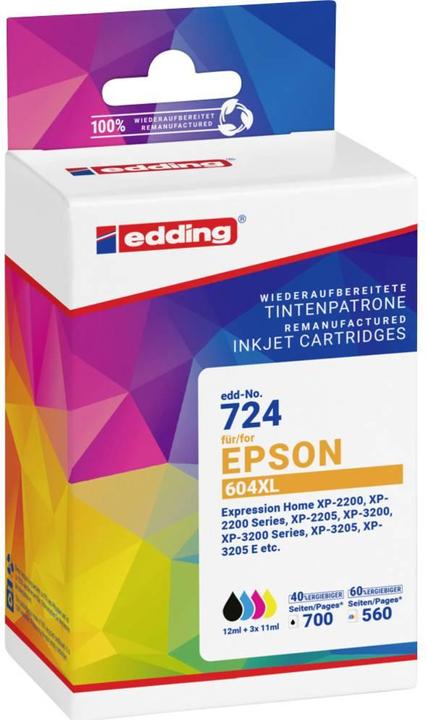 Produktbild Edding EDD-724 schwarz, cyan, magenta, gelb Druckerpatronen kompatibel zu EPSON 604XL (T10H1+H2+H3+