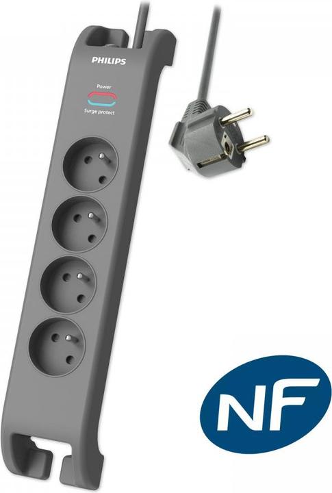 MCL Philips Multiplug Sp 4-Socket 2m Grey (4 x, 2 m)