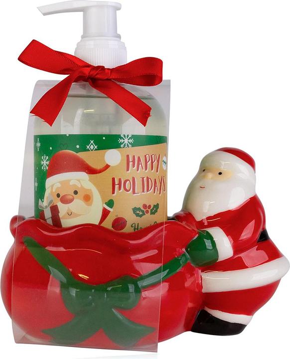 Accentra Seifenspender mit Flüssigseife SANTA in Seifenablage aus Keramik, Duft: Winter Berries (Handseifenspender, 350 ml)