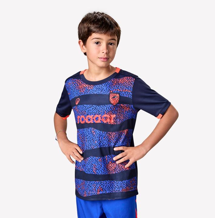 Image du produit Kipsta Kinder Fussball Trikot kurzarm - VIRALTO Kids Roarrr Rhino Streifen blau/violett (6, 7, 8)
