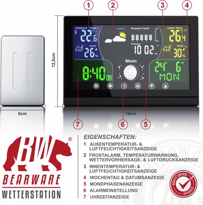 Immagine prodotto Bearware Stazione meteo, Stazione meteo con display LCD a colori / Pressione atmosferica con correzione