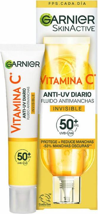 Garnier Fluido idratante con vitamina C - Invisibile, protezione dalle macchie 40ml (40 ml, Fluido viso, SPF 50)