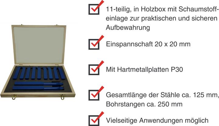 Produktbild Paulimot Drehmeissel-Set 11-teilig mit Hartmetallplatten P30, DIN 4976, 20 mm (20 mm)
