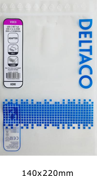 Actual product image Deltaco USB-C til 2 x HDMI 4K/60Hz HUB 0.1m (USB-C, 2 Ports)