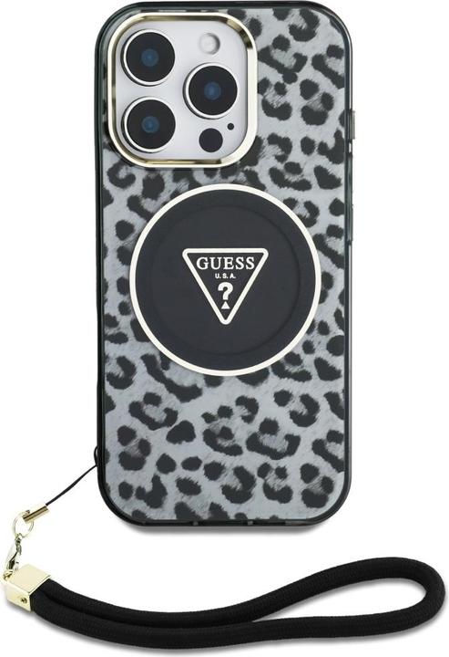 Productafbeelding Guess HC IML Luipaard Driehoek Snoerband MagSafe Case voor iPhone 16 Pro - Zwart (Apple iPhone 16 Pro)