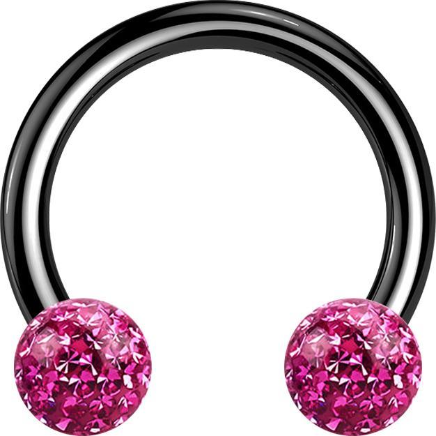 Produktbild Star Piercing Circular Barbell schwarz mit zwei Kristall Kugeln pink Epoxy Schutzschicht (Titan G23, ohne Messing)