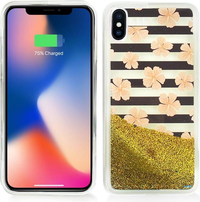 Actual product image Zizo Liquid Glitter Star Case - iPhone X Case (Pink Flowers) (Apple iPhone X)
