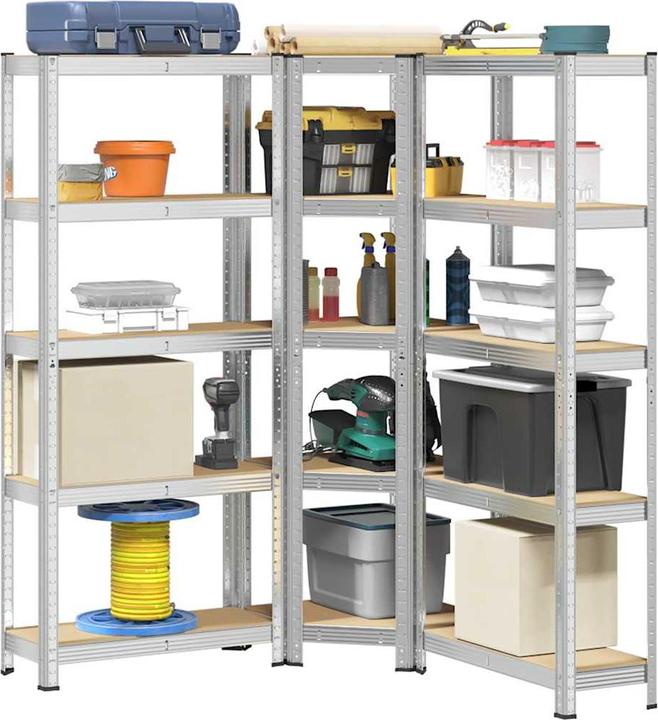 Produktbild VidaXL Regal-Set 5 Böden 3-tlg. Silbern Stahl & Holzwerkstoff Garagenregal