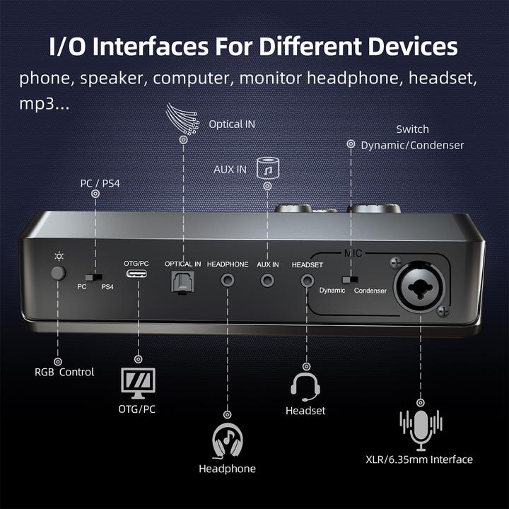 Actual product image Fifine Gaming Audio Mixer SC8 (Studio- and Livemixer)