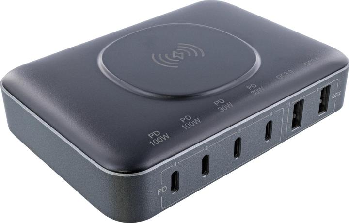 InLine Qi Powerstation Multiport, alimentatore, caricatore, 4x USB Tipo-C, 2x USB Tipo-A, GaN, 100W, cavo (100 W)