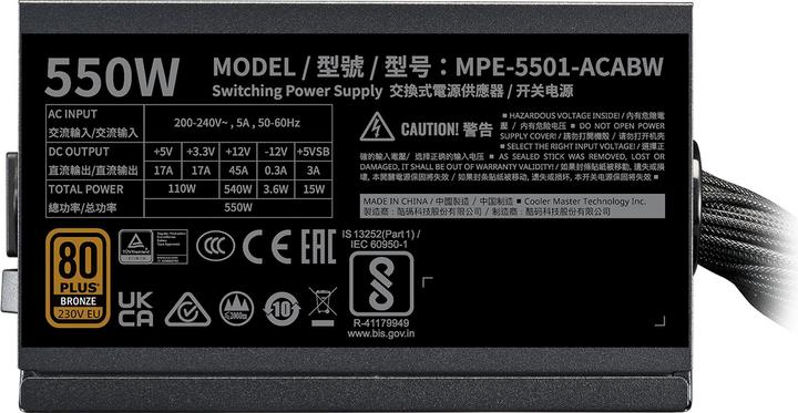 Image du produit Cooler Master MWE Bronze 550 V3 230V (550 W)