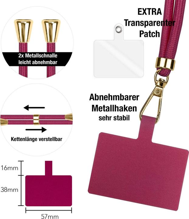 Immagine prodotto Nalia Handyband + Pad für Hülle zum Umhängen, Karabinerhaken Anhänger aus Metall (gold)