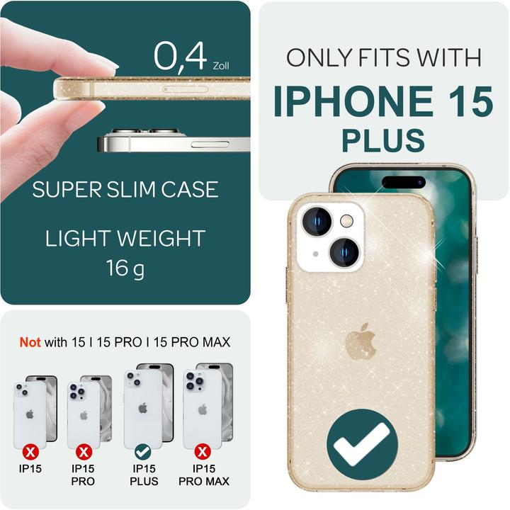 Immagine prodotto Nalia Copertura in silicone trasparente con glitter (Apple iPhone 15 Plus)