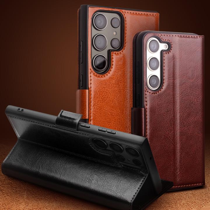 Actual product image QiAlino Cover Flip with Magnetic Closure Dark Brown (Samsung Galaxy S23+)