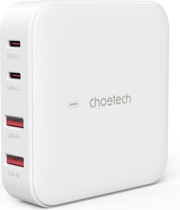 Productafbeelding Choetech PD8008 100W GaN snellader 2x USB-A / 2x USB-C - wit (100 W)