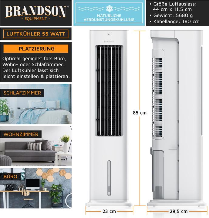 Image du produit Brandson Ventilateur de tour avec refroidissement par eau, réservoir d'eau de 5 litres, filtre à air (57 dB)